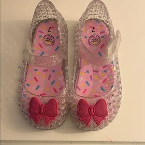 wonder nation Clear Glitter Mary Jane Shoes with Pink Bow Accents